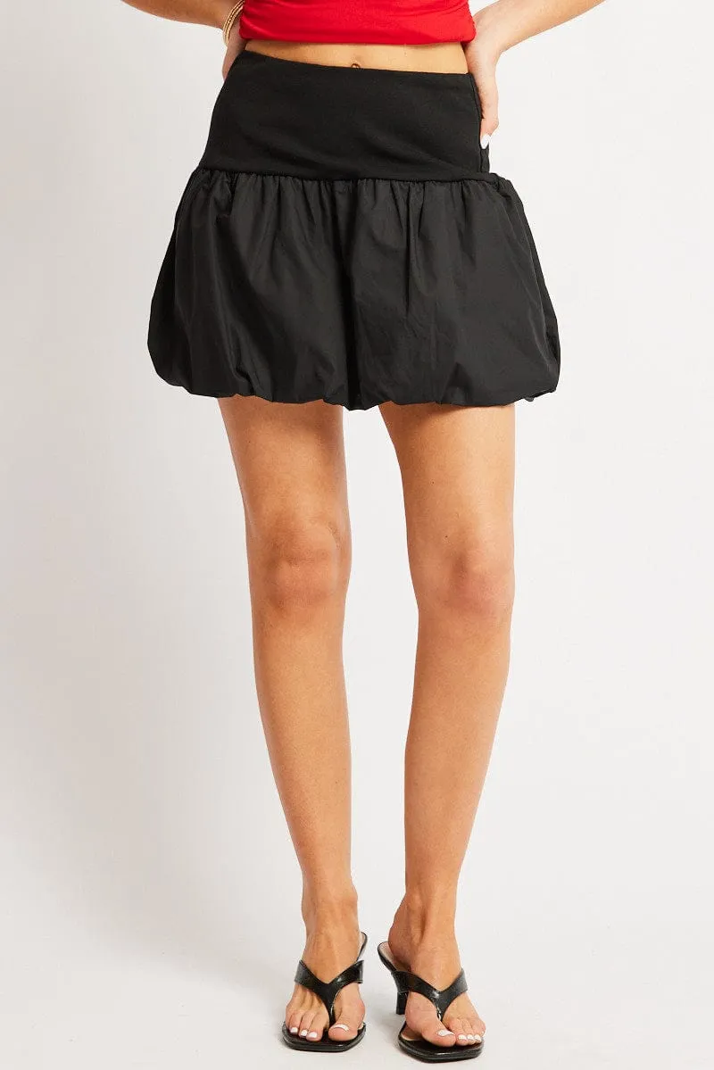 Black Bubble Skirt High Rise Rib Waist Mini Balloon sold by Ally Fashion product image thumbnail 3