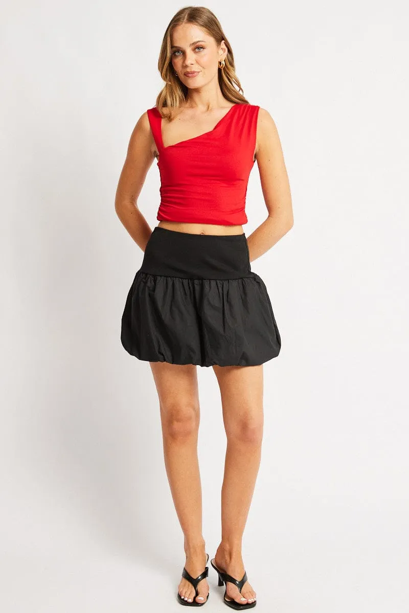 Black Bubble Skirt High Rise Rib Waist Mini Balloon sold by Ally Fashion product image thumbnail 2