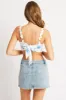 Blue Abstract Crop Top Tie Back Linen Blend sold by Ally Fashion