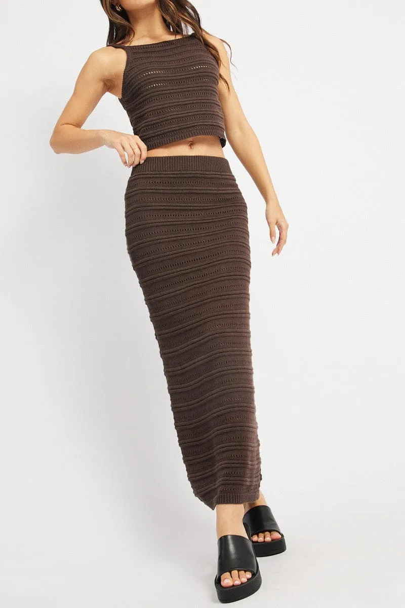 Brown Crochet Skirt High Rise Elastic Waistband Midi sold by Ally Fashion