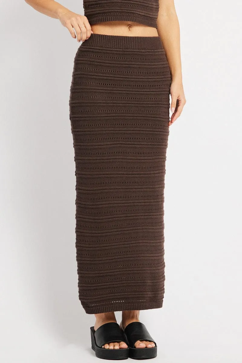 Brown Crochet Skirt High Rise Elastic Waistband Midi sold by Ally Fashion product image thumbnail 3