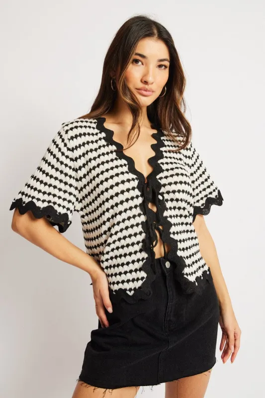 Multi Stripe Knit Cardigan Short Sleeve Tie Up sold by Ally Fashion