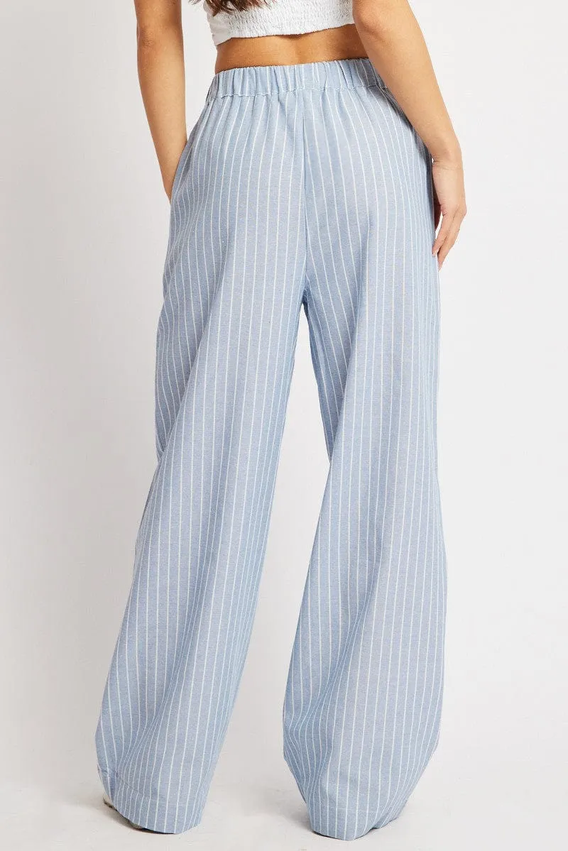 Blue Stripe Wide Leg Pants Mid Rise sold by Ally Fashion product image thumbnail 5