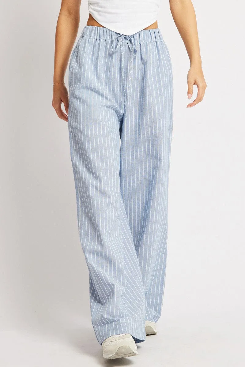Blue Stripe Wide Leg Pants Mid Rise sold by Ally Fashion product image thumbnail 3