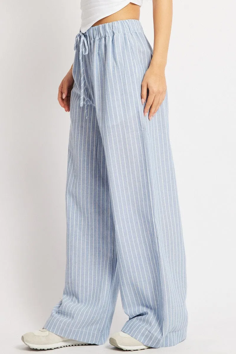 Blue Stripe Wide Leg Pants Mid Rise sold by Ally Fashion product image thumbnail 4