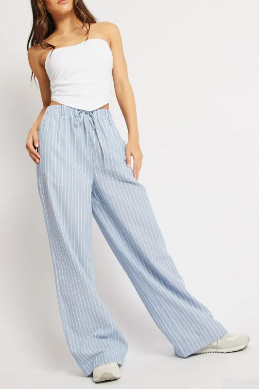 Blue Stripe Wide Leg Pants Mid Rise sold by Ally Fashion