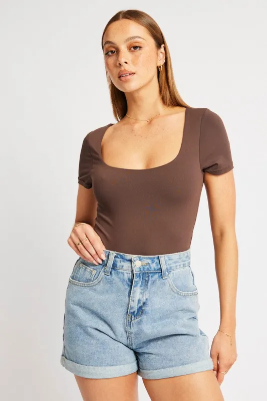 Brown Bodysuit Short Sleeve Supersoft sold by Ally Fashion