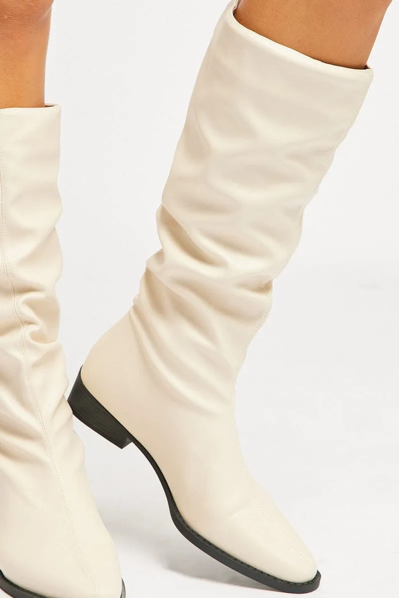 White Ruched Western Boots sold by Ally Fashion product image thumbnail 2