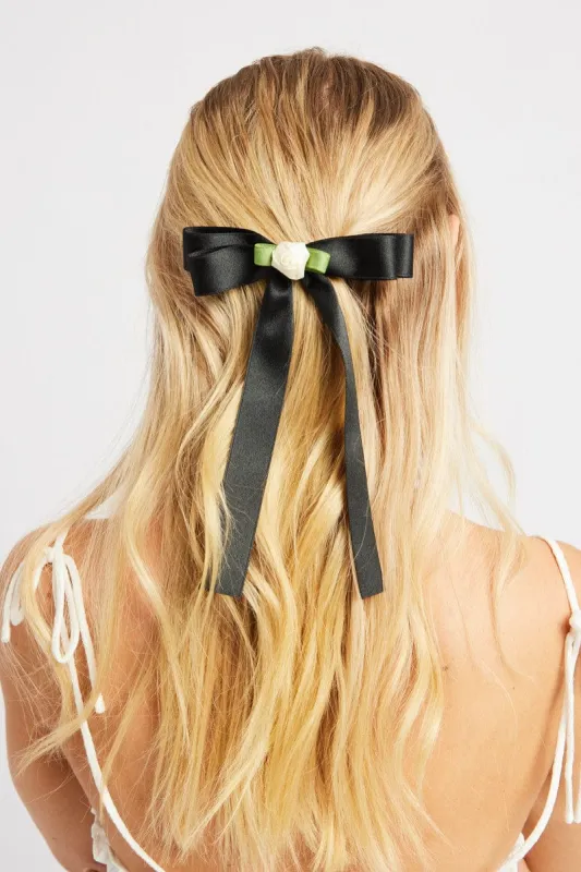 Black Rosette Bow Hair Clip sold by Ally Fashion