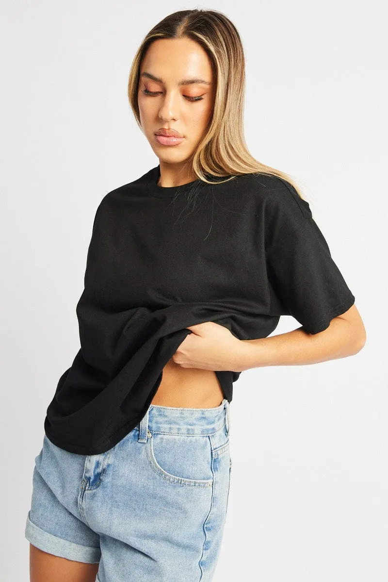 Black Oversized T Shirt Short Sleeve Crew Neck sold by Ally Fashion product image thumbnail 3