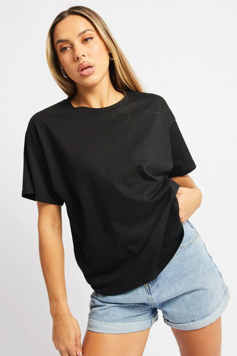 Black Oversized T Shirt Short Sleeve Crew Neck sold by Ally Fashion