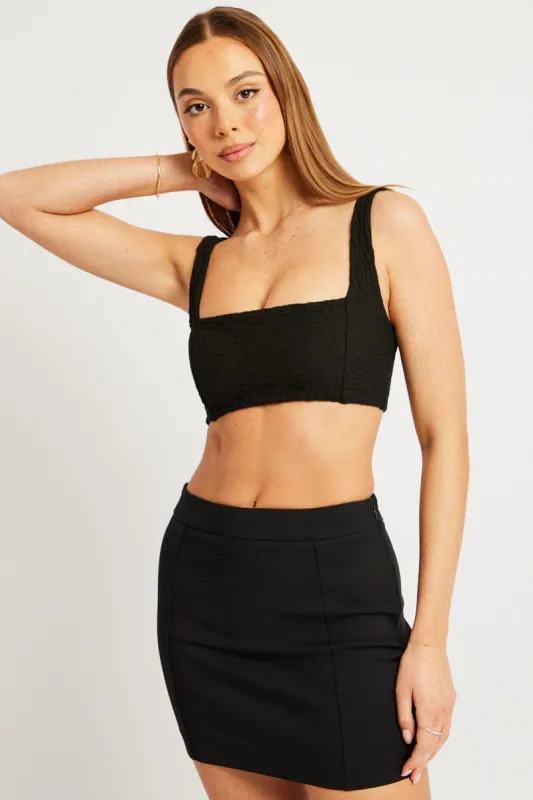 Black Crop Top Textured sold by Ally Fashion