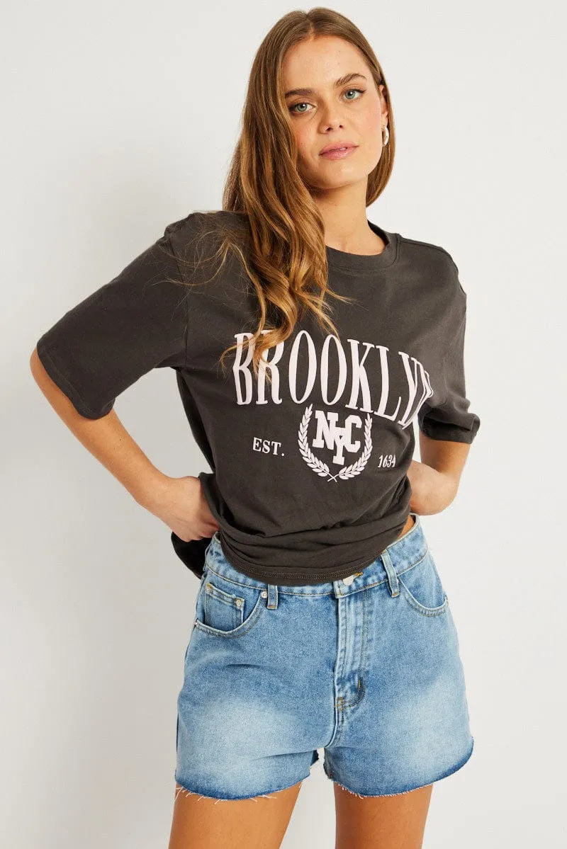 Grey Graphic Tee Short Sleeve sold by Ally Fashion product image thumbnail 3