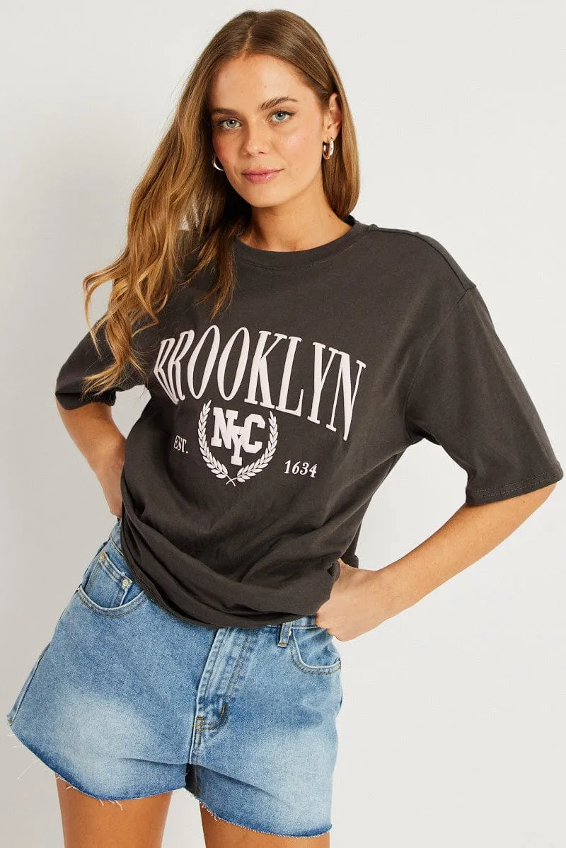 Grey Graphic Tee Short Sleeve sold by Ally Fashion