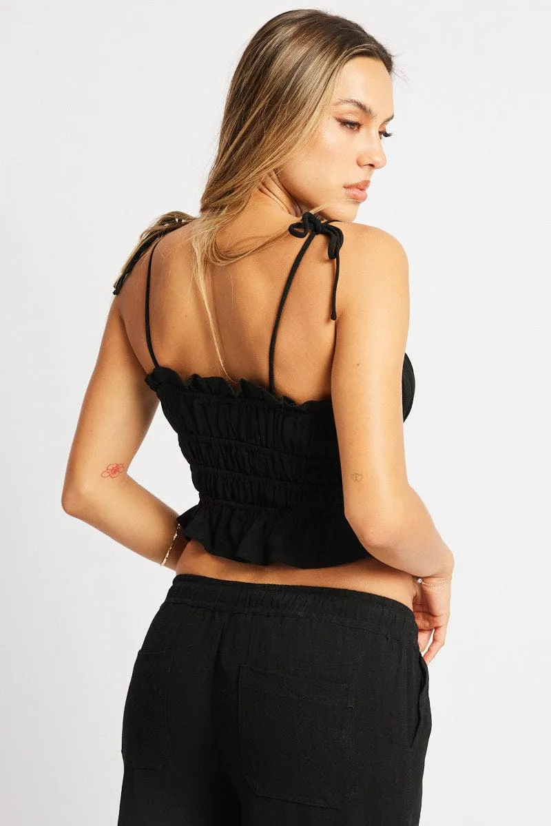 Black Cami Top Sleeveless Tie Front Linen Blend sold by Ally Fashion product image thumbnail 5
