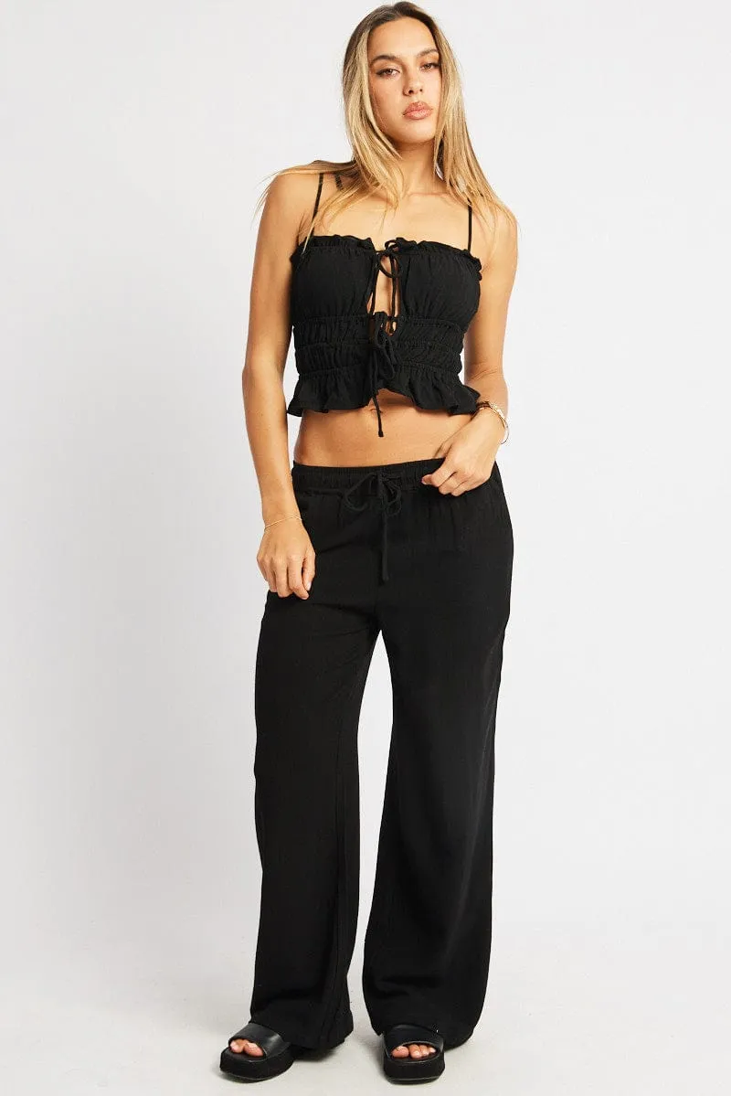 Black Cami Top Sleeveless Tie Front Linen Blend sold by Ally Fashion product image thumbnail 2