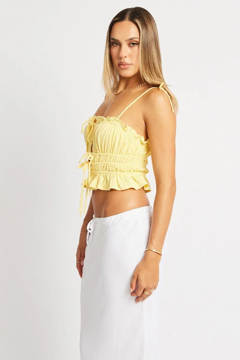 Yellow Cami Top Sleeveless Tie Front Linen Blend sold by Ally Fashion product image thumbnail 4