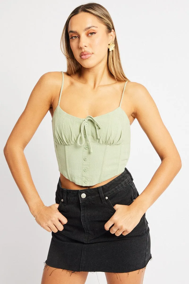 Green Cami Top Sleeveless Corset Linen Blend sold by Ally Fashion product image thumbnail 3