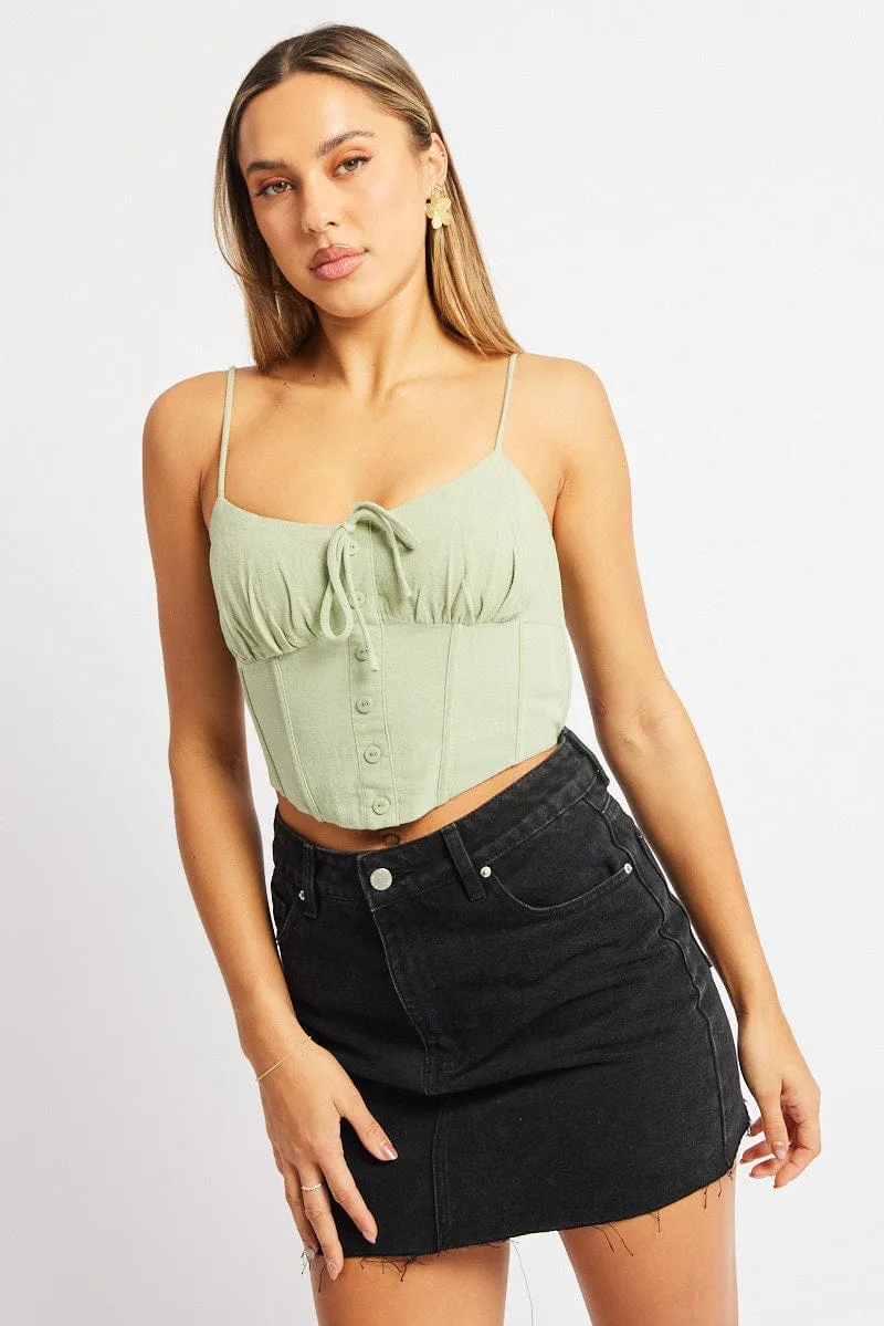Green Cami Top Sleeveless Corset Linen Blend sold by Ally Fashion