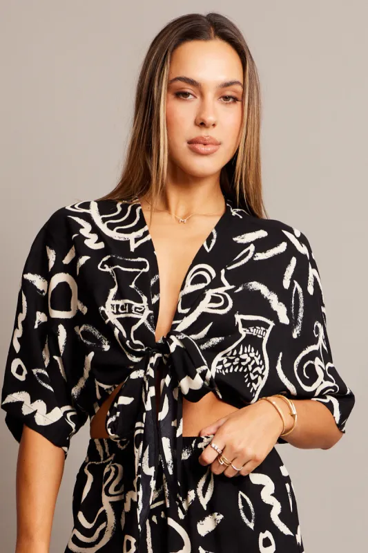 Black Abstract Tie Up Bolero Short Sleeve sold by Ally Fashion