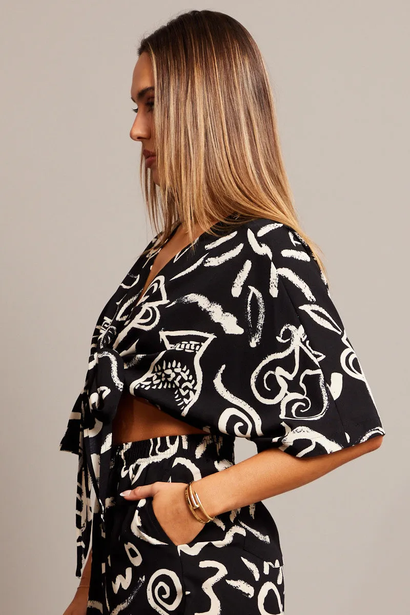 Black Abstract Tie Up Bolero Short Sleeve sold by Ally Fashion product image thumbnail 4