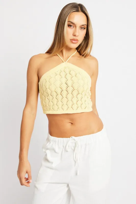 Yellow Halter Neck Knit Top sold by Ally Fashion
