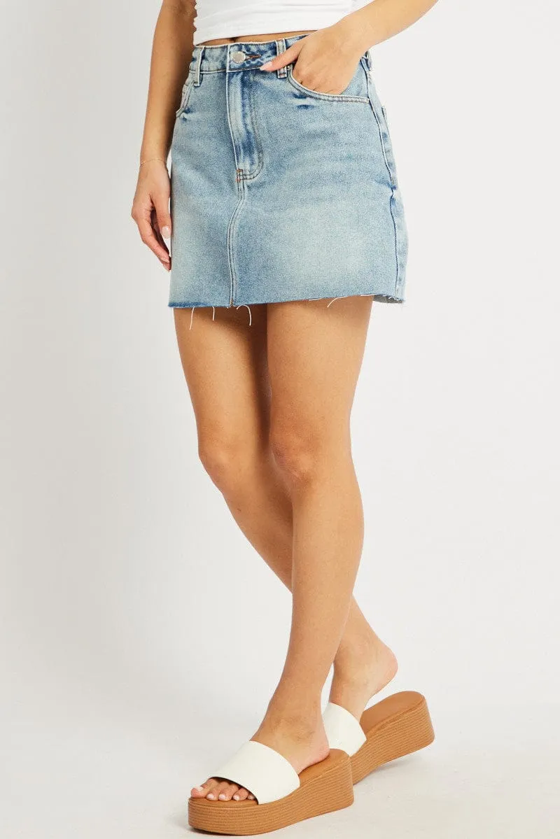 Denim Denim Mini Skirt Mid Rise Raw Edge sold by Ally Fashion product image thumbnail 5