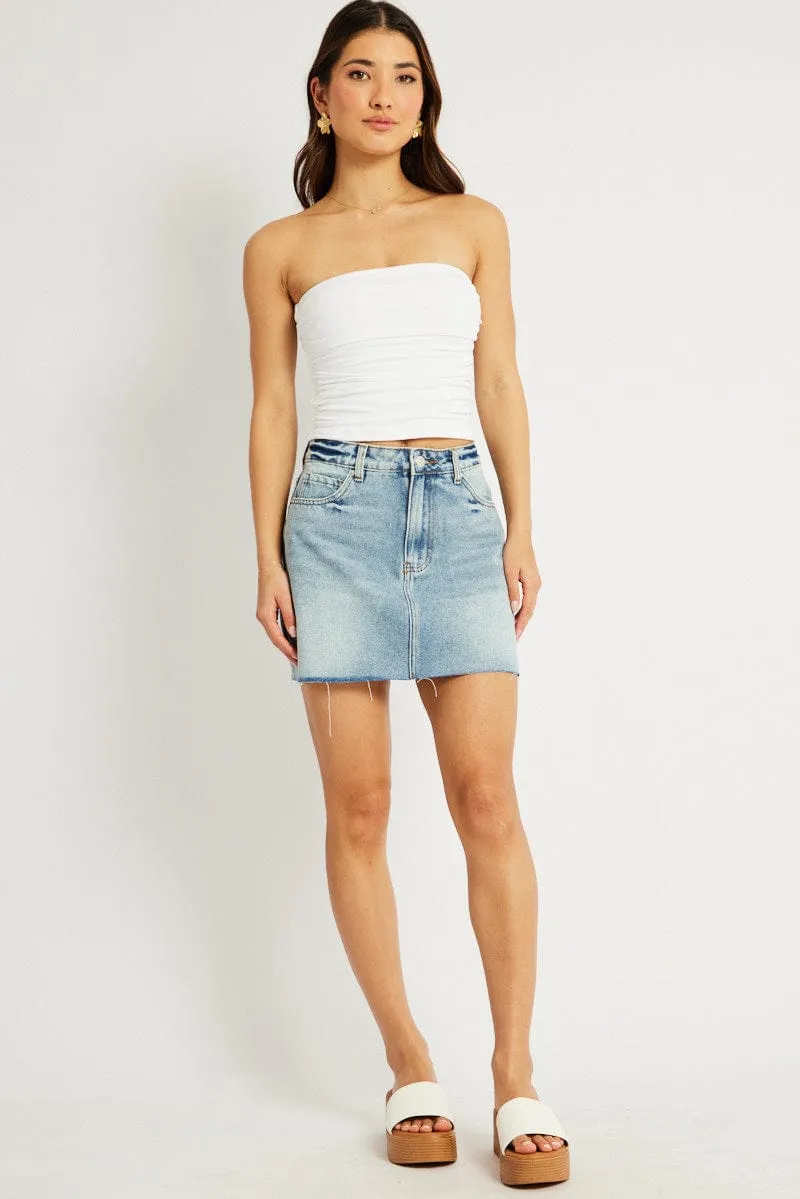 Denim Denim Mini Skirt Mid Rise Raw Edge sold by Ally Fashion product image thumbnail 2