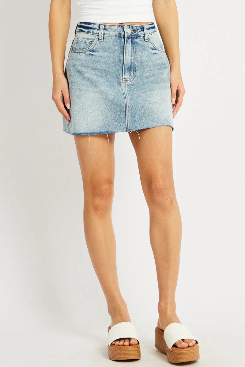 Denim Denim Mini Skirt Mid Rise Raw Edge sold by Ally Fashion product image thumbnail 3