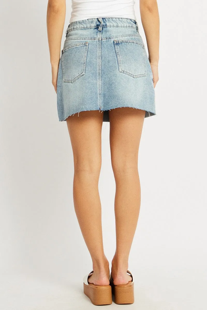 Denim Denim Mini Skirt Mid Rise Raw Edge sold by Ally Fashion product image thumbnail 4