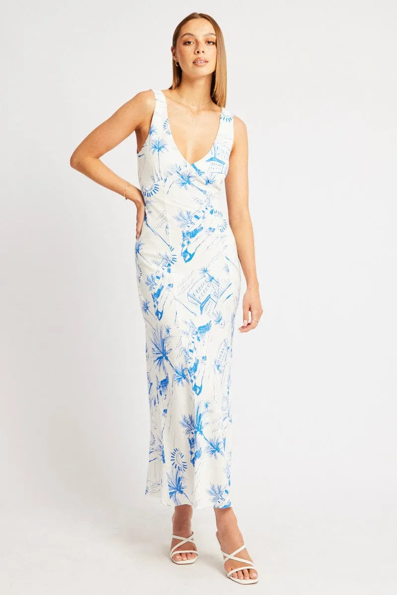 Blue Abstract Midi Dress V Neck Sleeveless sold by Ally Fashion product image thumbnail 3