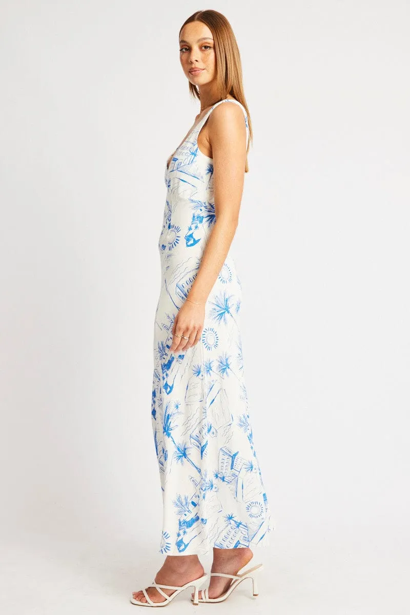 Blue Abstract Midi Dress V Neck Sleeveless sold by Ally Fashion product image thumbnail 4