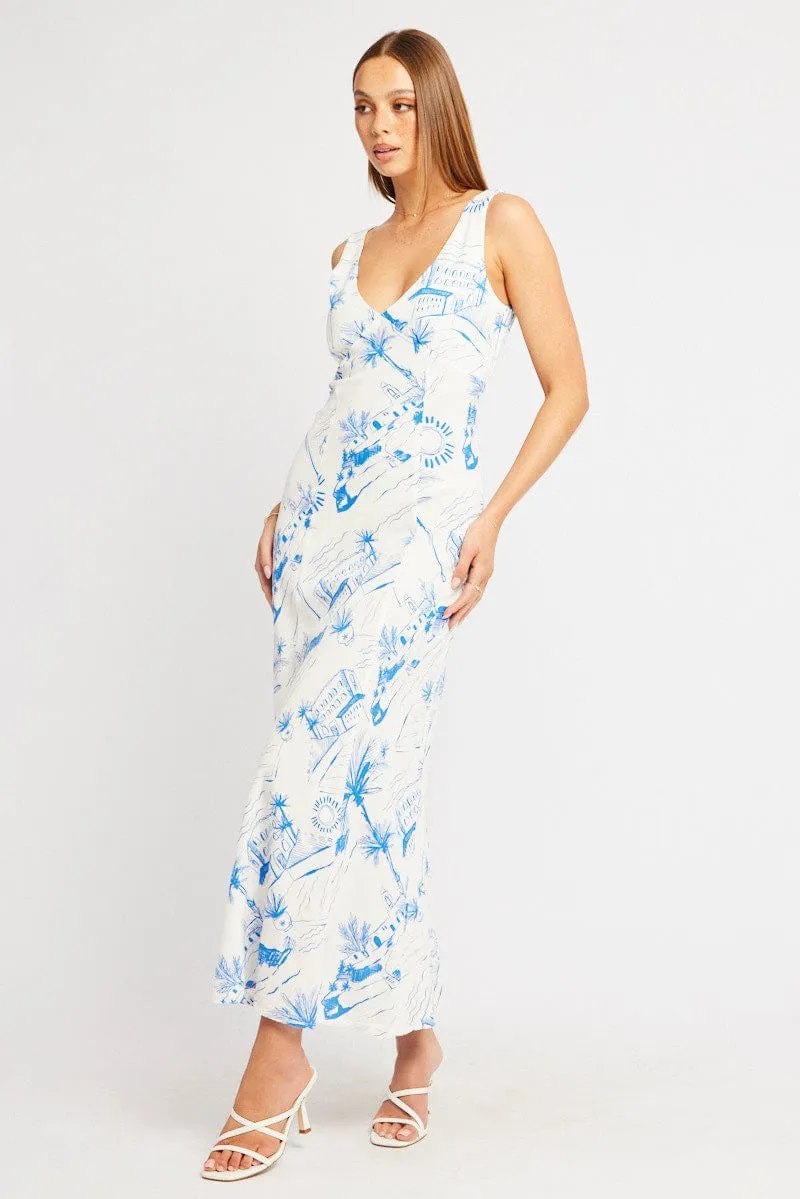 Blue Abstract Midi Dress V Neck Sleeveless sold by Ally Fashion