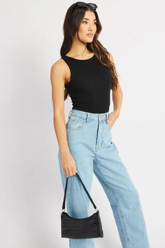 Black Bodysuit Boat Neck Modal sold by Ally Fashion
