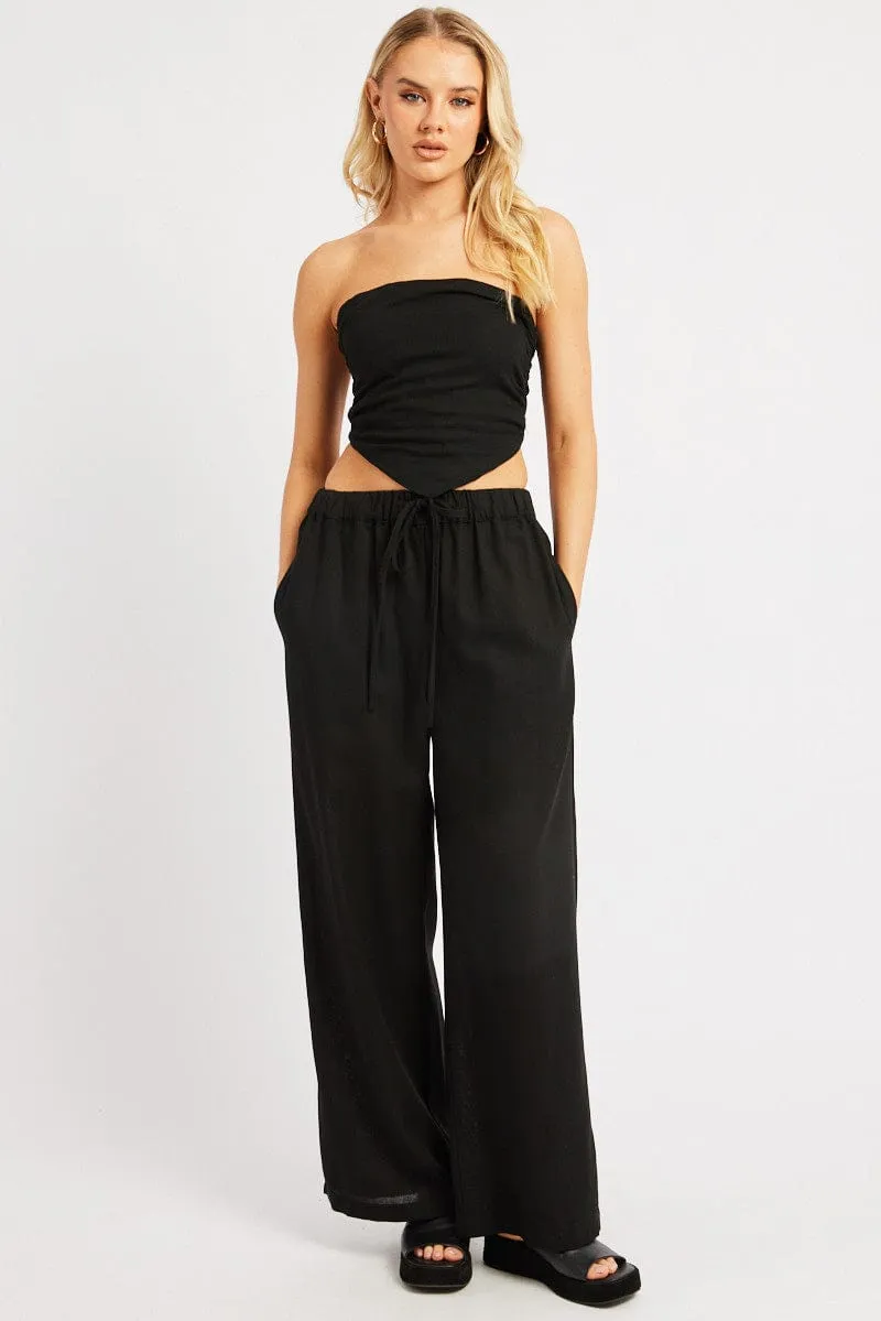 Black Wide Leg Pants Elasticated Waist sold by Ally Fashion product image thumbnail 2
