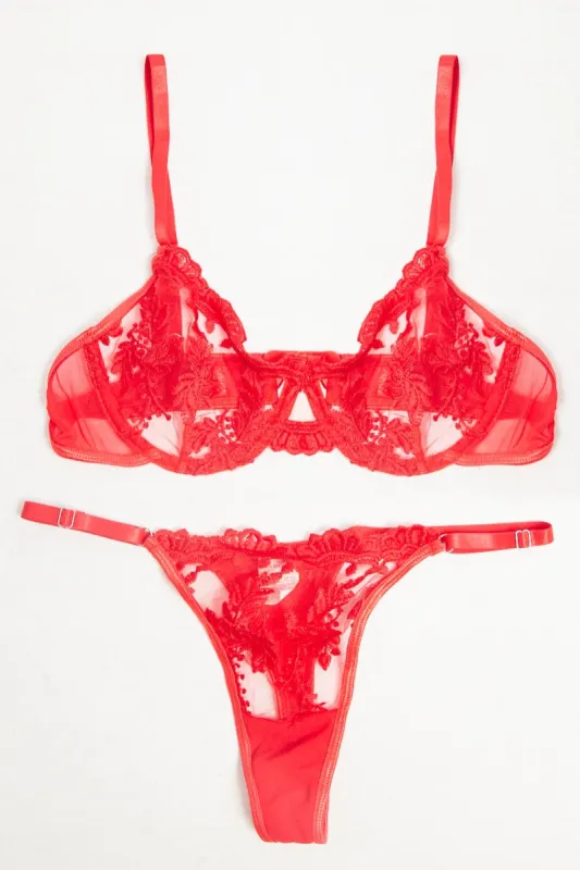 Red Embroidery Lingerie Set sold by Ally Fashion