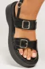 Black Buckle Detail Chunky Sandals sold by Ally Fashion