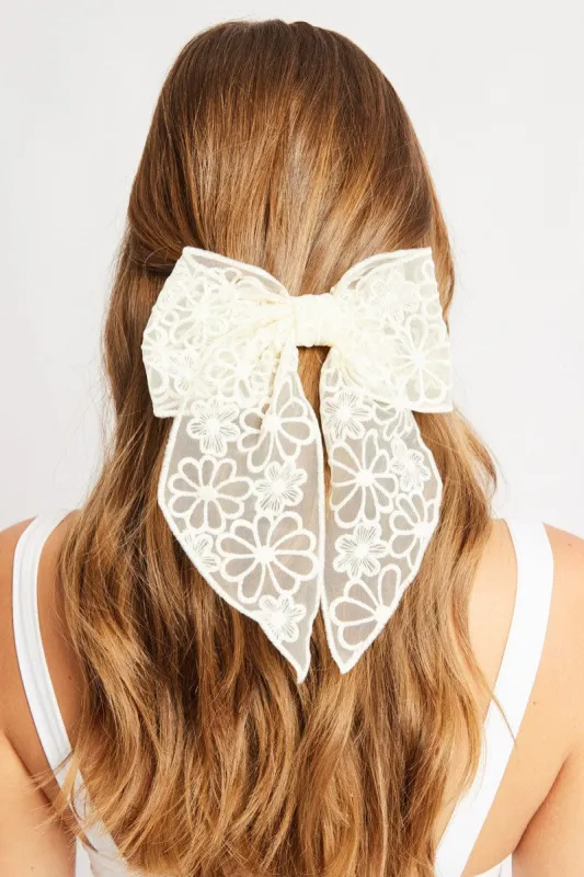 White Lace Bow Hair Clip sold by Ally Fashion