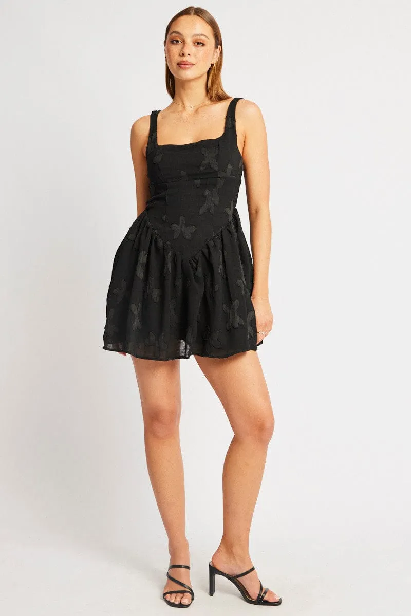 Black Fit And Flare Dress Mini Burn Out sold by Ally Fashion