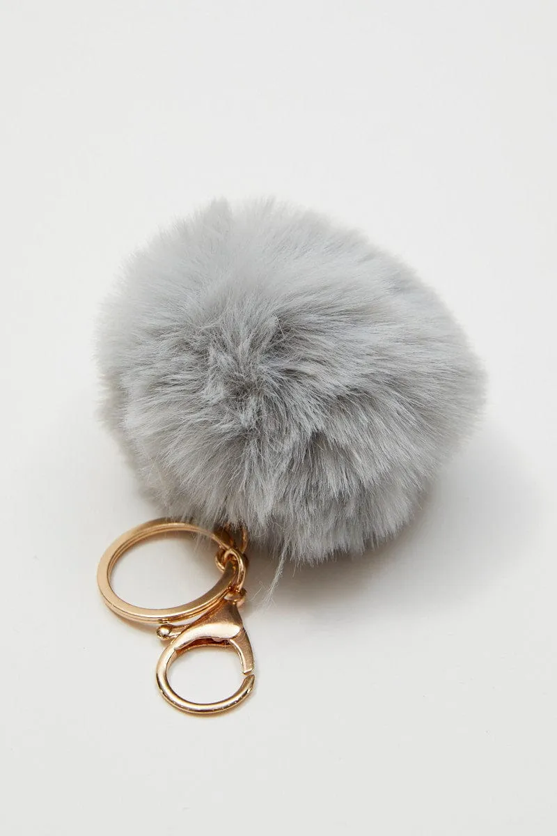 Grey Faux Fur Pom Pom Key Ring sold by Ally Fashion product image thumbnail 2