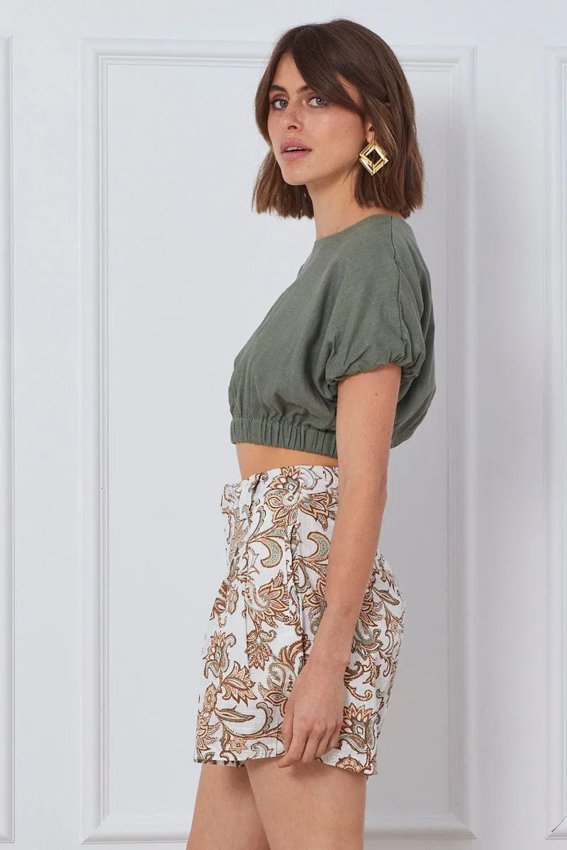 Print Pleated Shorts High Rise Linen sold by Ally Fashion product image thumbnail 4