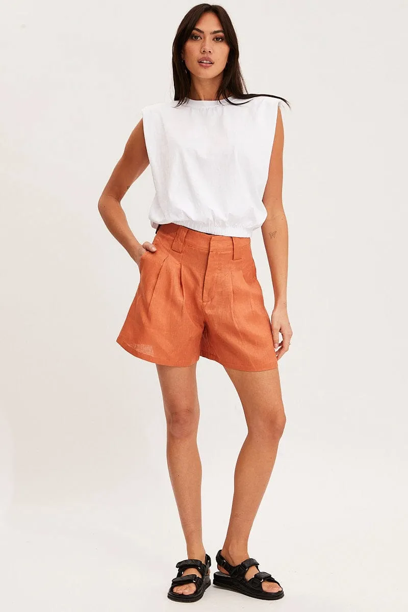 Orange Mini Shorts Pleats Linen sold by Ally Fashion product image thumbnail 3