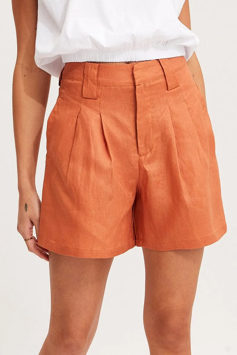 Orange Mini Shorts Pleats Linen sold by Ally Fashion product image thumbnail 2