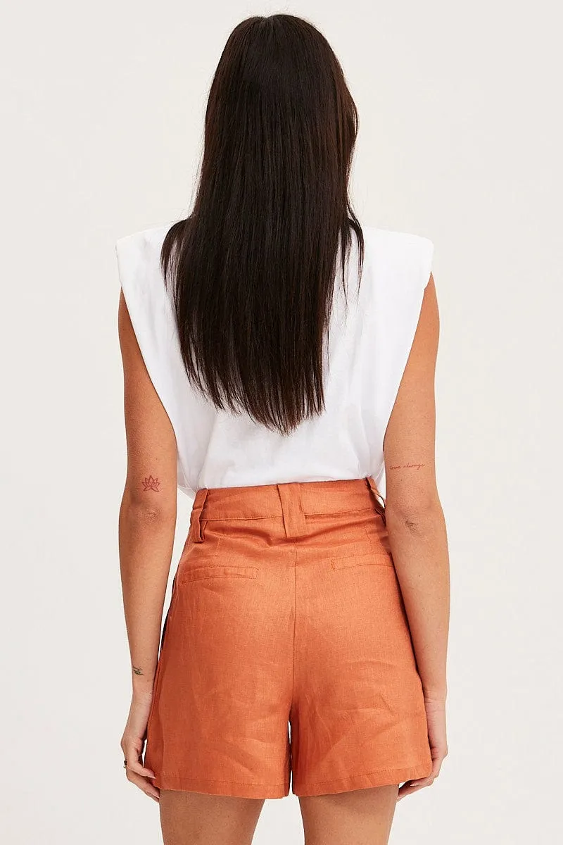 Orange Mini Shorts Pleats Linen sold by Ally Fashion product image thumbnail 5