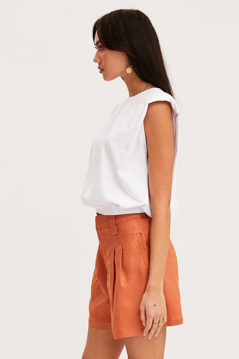 Orange Mini Shorts Pleats Linen sold by Ally Fashion product image thumbnail 4