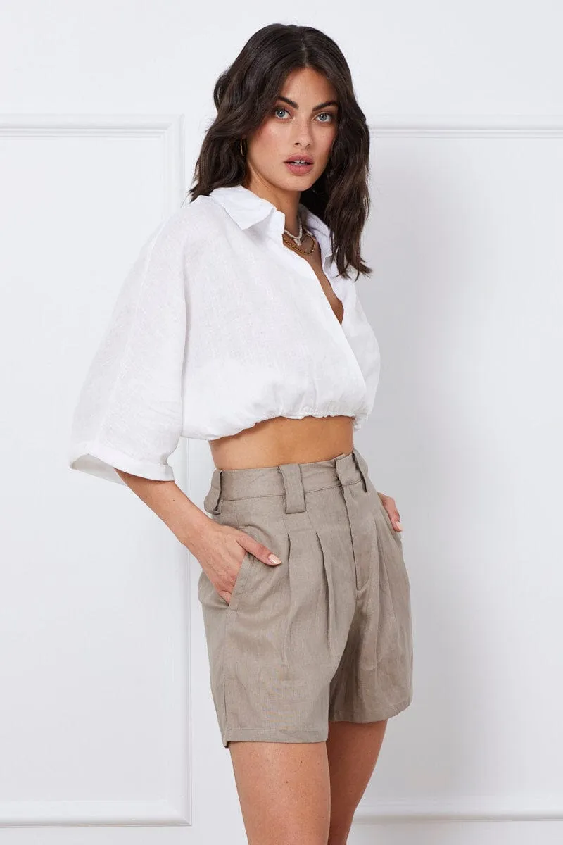 Green Mini Shorts Pleats Linen sold by Ally Fashion product image thumbnail 4