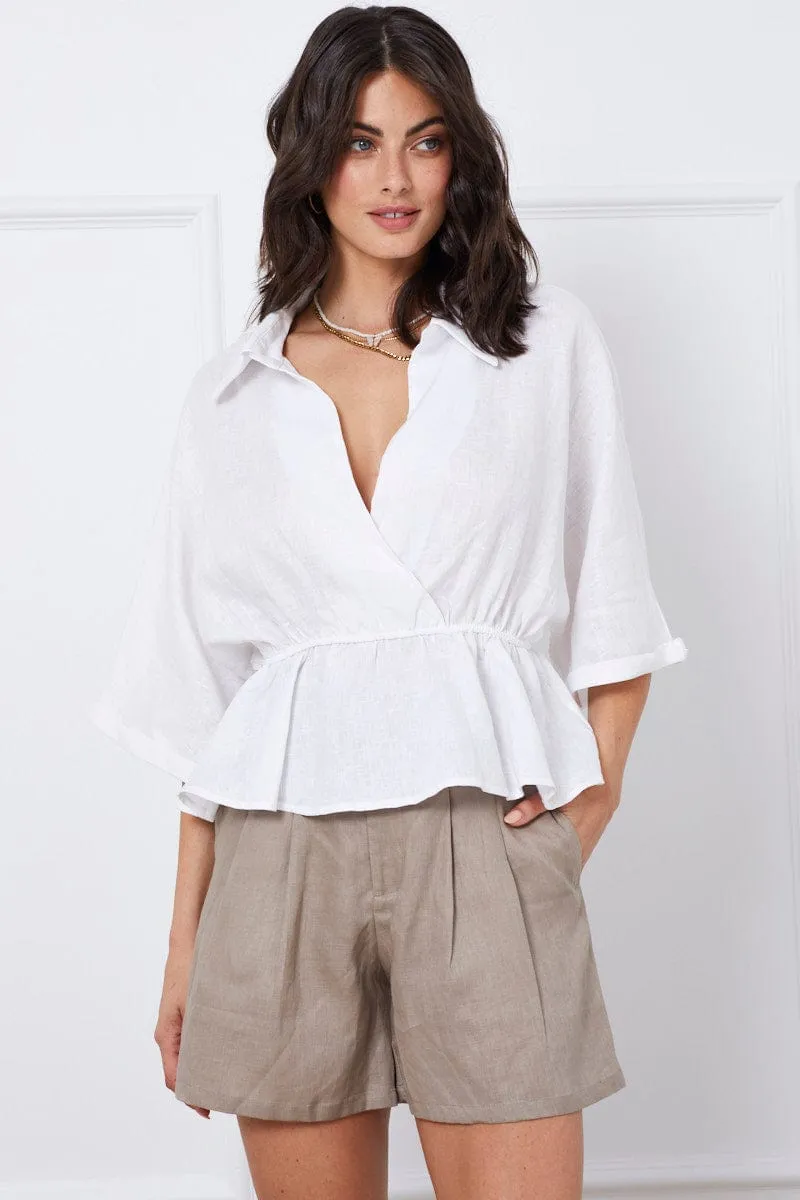 Green Mini Shorts Pleats Linen sold by Ally Fashion