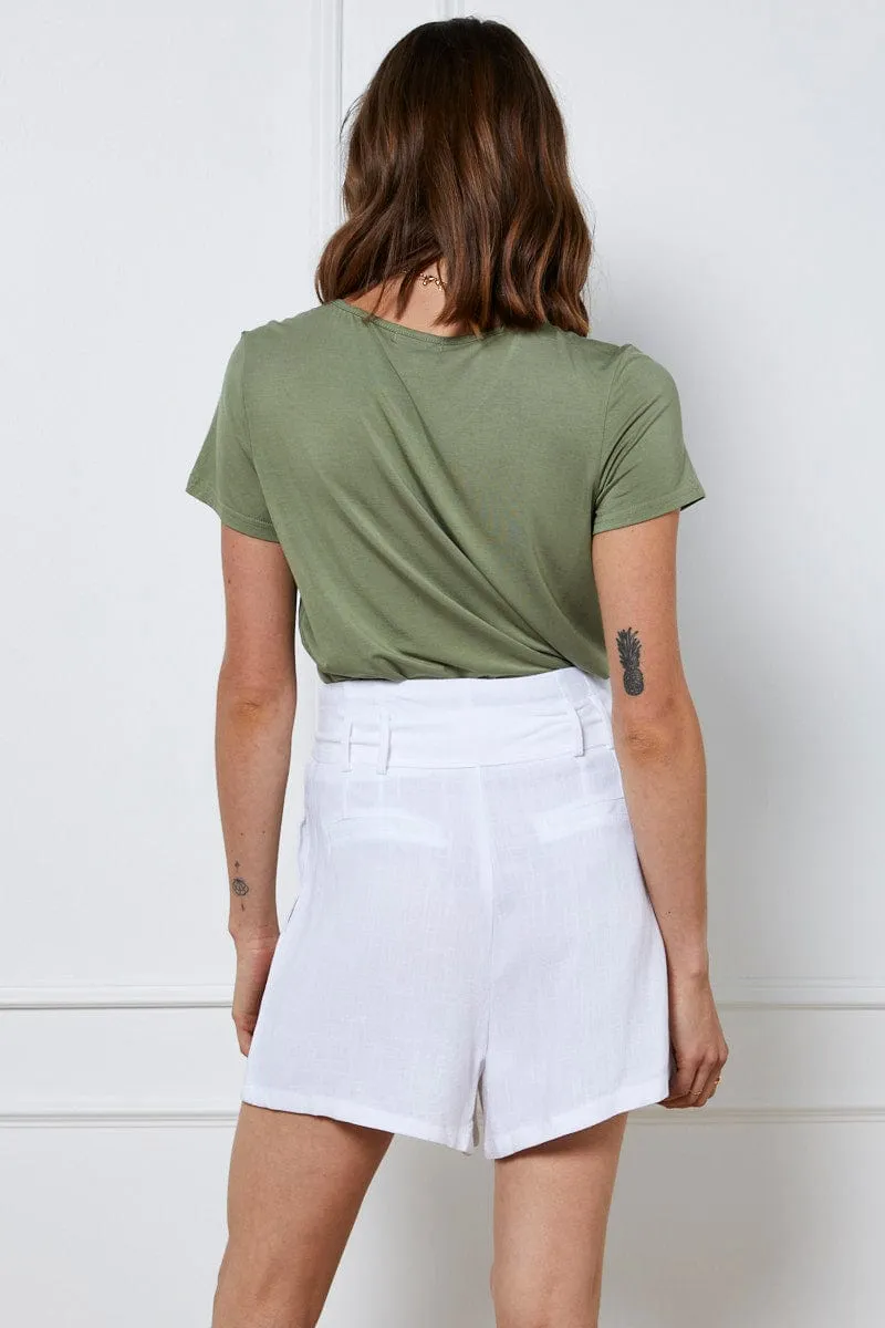 White Belted Shorts High Waist Linen sold by Ally Fashion product image thumbnail 5