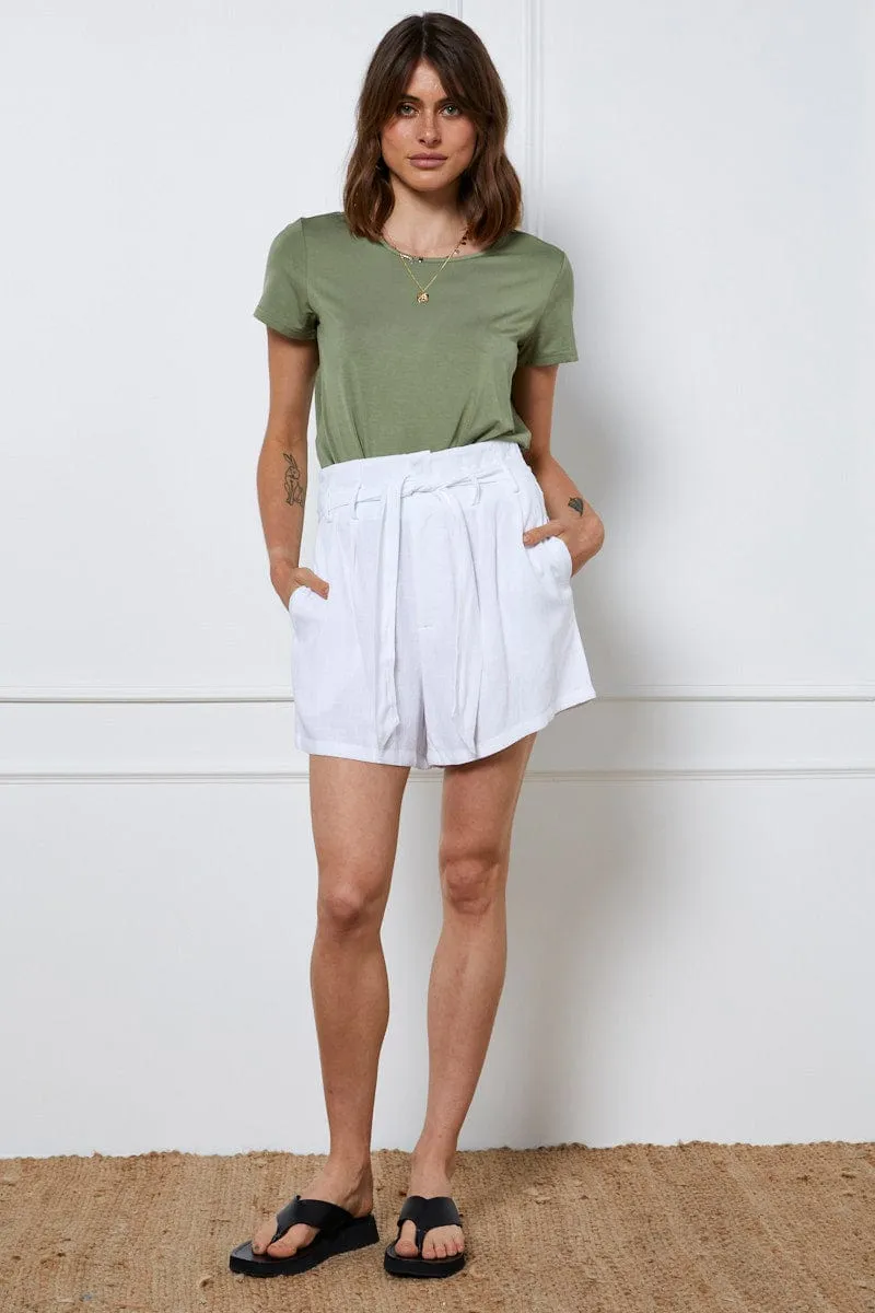 White Belted Shorts High Waist Linen sold by Ally Fashion product image thumbnail 3