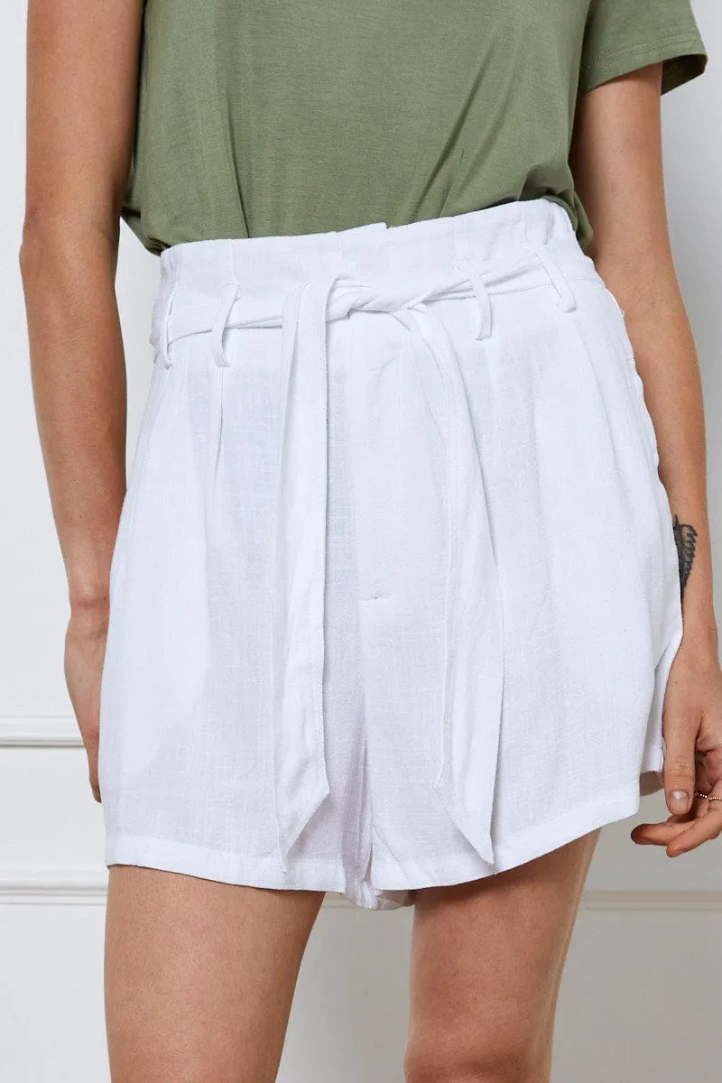 White Belted Shorts High Waist Linen sold by Ally Fashion product image thumbnail 2